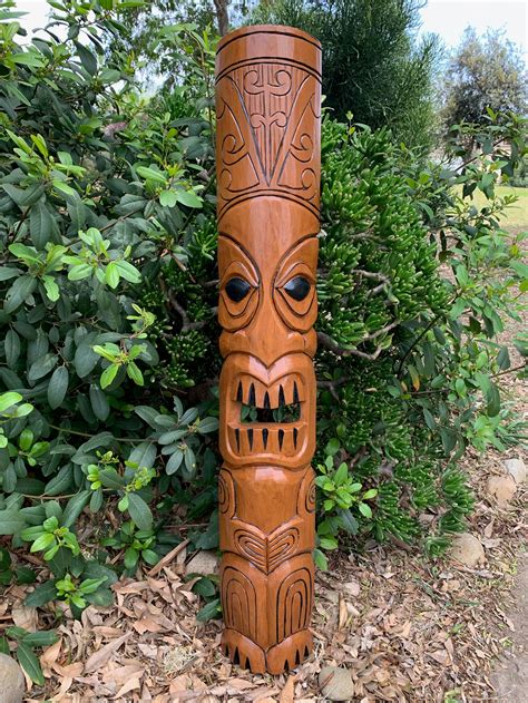 Hand Carved Polynesian Tiki Totem Pole 39x 6in Etsy