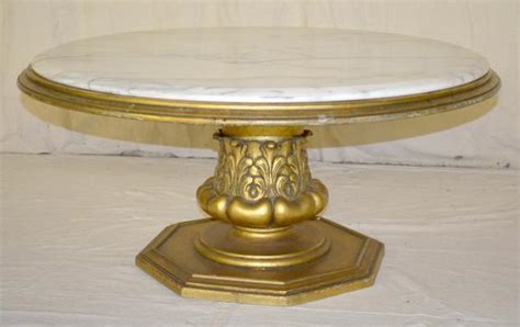 Round Marble Top Coffee Table Gold Painted Wood Base 18 1