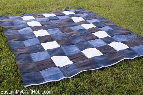 Diy Repurposed Denim Checkered Picnic Blanket Sustain My Craft Habit