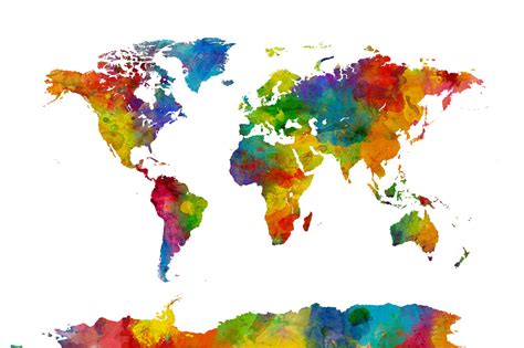 Watercolor World Map Multicolor 2 Plakaty Wysokiej Jakości Photowall