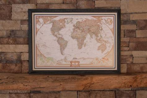 Framed World Map Antique Tones 100 Pins To Mark Your Adventure Free