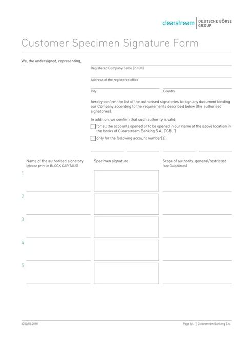 Signature Specimen Form ≡ Fill Out Printable Pdf Forms Online