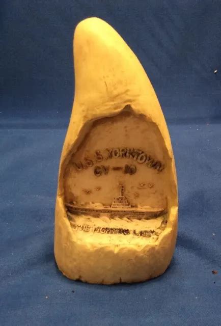 Vintage Scrimshaw Faux Resin Carved Sperm Whale Tooth Uss Yorktown 575