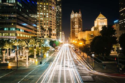 Long Exposure Of Traffic And Buildings Along 5th Street At Night In