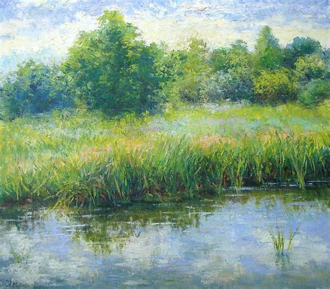 Pond Reflections By Julia Lesnichy Pond Reflections Painting Pond