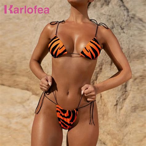 Karlofea Summer Micro Bikini Swimsuit Chic Print Neon Green Orange Rose Beach Outfits New Sexy