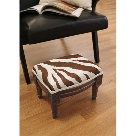 Chocolate Zebra Print Footstool With Wood Stained Finish Bed Bath