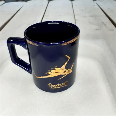 Beechcraft Starship Airplane Rear Propeller Cobalt Blue Gold Coffee Cup Mug Vtg Picclick