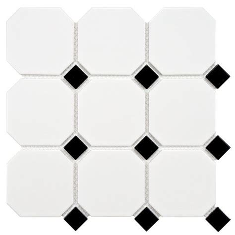 The Retro Super Octagon Random Size Porcelain Floor And Wall Tile In Matte White With Glossy