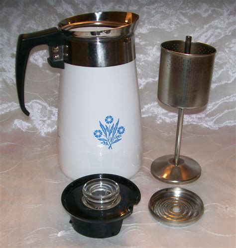 Vintage Corning Blue Cornflower Stove Top 9 Cup Coffee Pot Percolator
