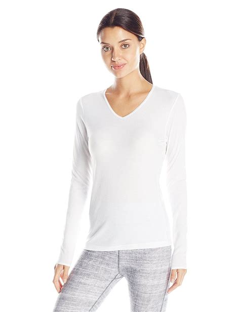 Cuddl Duds Womens Softwear With Lace Edge Long Sleeve V Neck Top