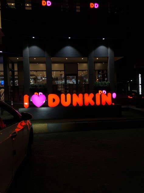 I Love Dunkin Sign Lit Up At Night