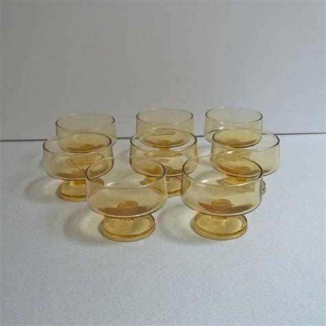 Amber Glass Sherbert Cups Custard Glasses Vintage Amber Glass Ice Cream Footed Amber