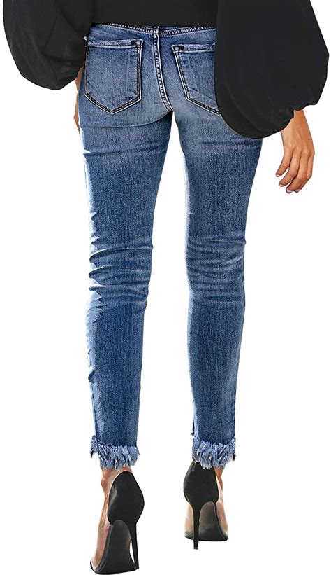 luvamia women s ripped denim jeans frayed hem skinny stretch jean leggings pants ebay
