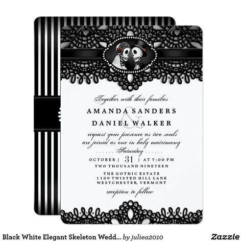 Black White Elegant Skeleton Wedding Together With Invitation Zazzle