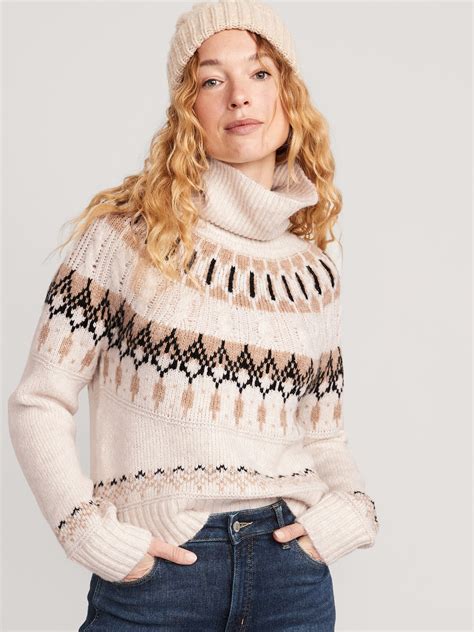 Cozy Fair Isle Cable Knit Turtleneck Sweater For Women Old Navy