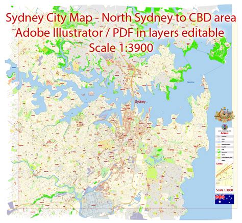Sydney City Center Vector Map Australia Exact Printable City Plan