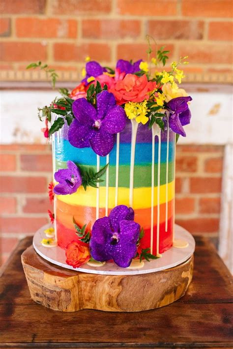 A Vibrant Colourful Wedding Hooray Mag Rainbow Wedding Cake