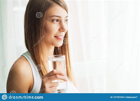 Healthy Lifestyle Close Up Portrait Of Young Woman Drinking Refreshing