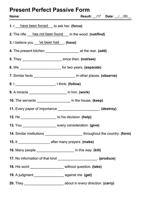 101 Printable Present Perfect Passive PDF Worksheets With Answers