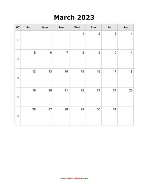 Download March 2023 Blank Calendar Vertical