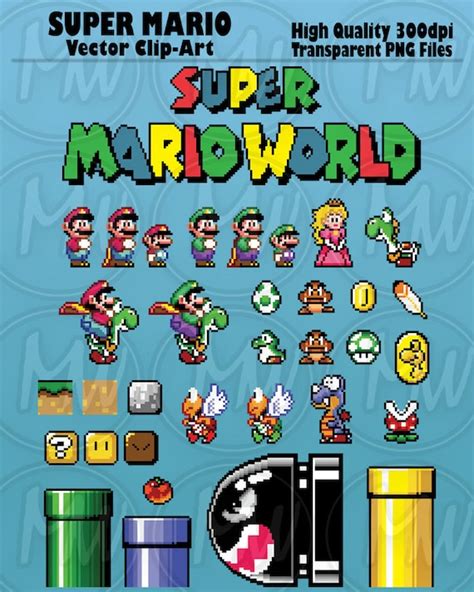 Super Mario World Clipart Mario Pixels 8 Bit Vector Etsy