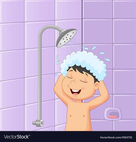 Boy In A Bath Room Taking Shower Royalty Free Vector Image