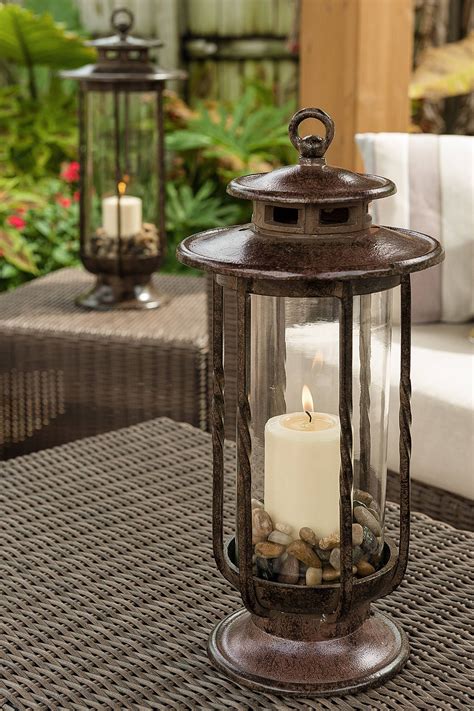 Large Decorative Hurricane Lantern Glass Candle Holder Cast Iron