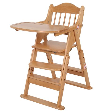 Wooden Baby Foldable High Chair Highchair W Padded Seat Feeding Tray