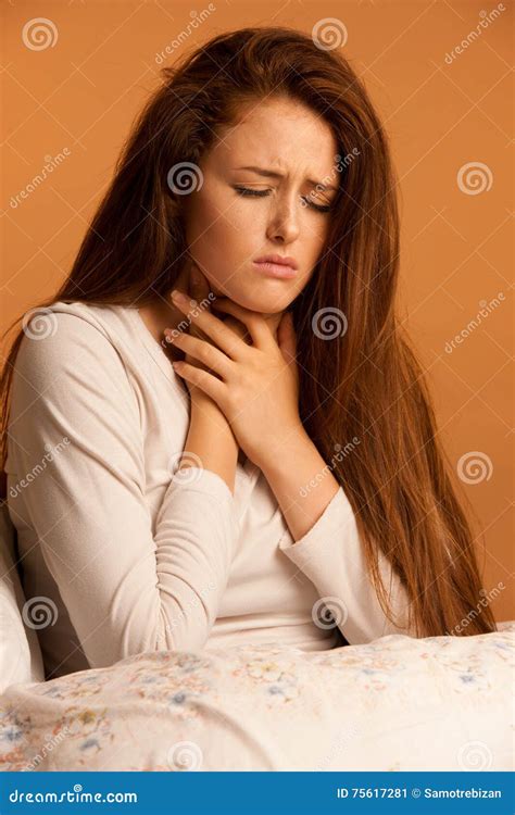 Illness Flu Sore Throat Woman Resting In Bed Stock Image Image Of