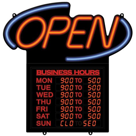 Led Neon Effect Open Sign With Business Hours