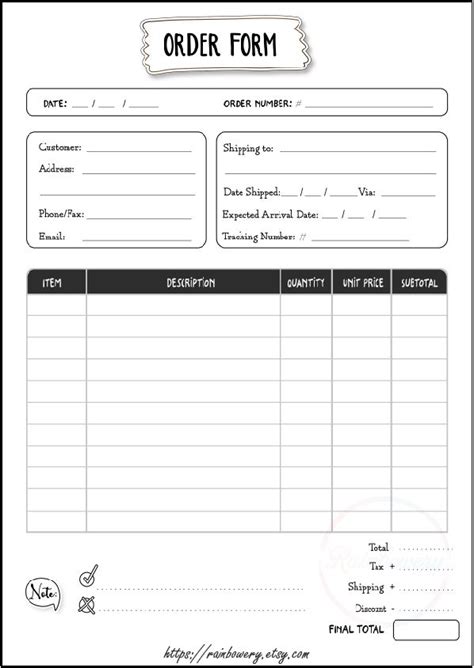 order form template printable small business order form etsy