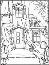 Coloring Treehouse Fun Tree Boomhutten sketch template