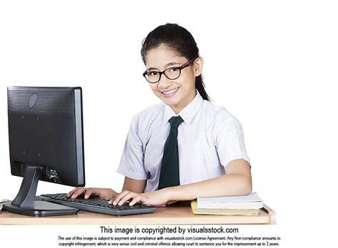 Indian Teenage School Girl Student Computer Studying Education Learning