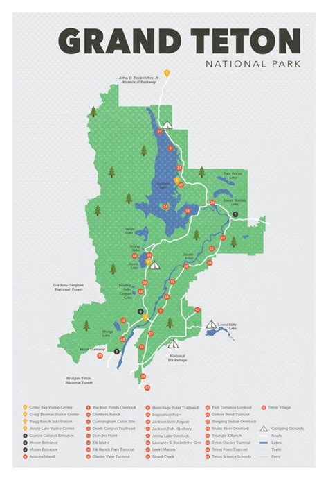 Grand Teton National Park Map Print Etsy In 2020 National Park