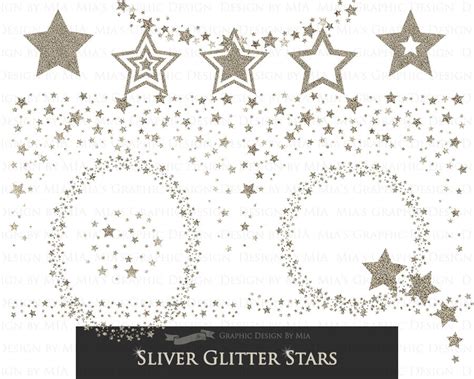 Silver Stars Silver Glitter Star Digital Stars Clip Art Etsy