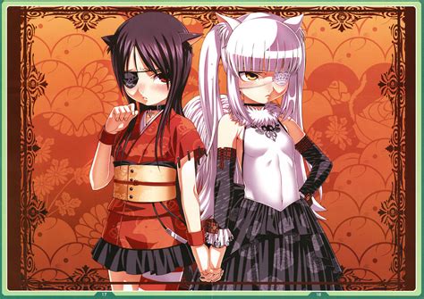 2girls Animal Ears Black Hair Blush Catgirl Collar Dress