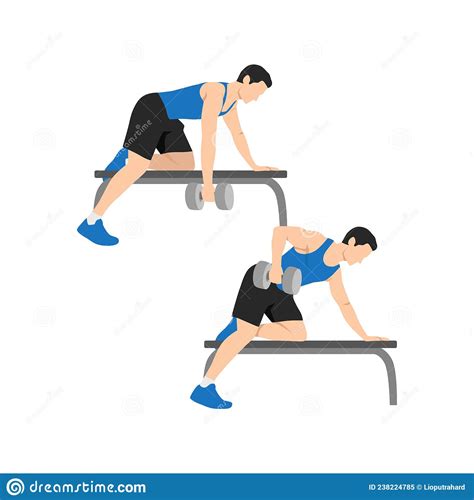 Man Doing Single Arm Bent Over Row Exercise Stock Vector Illustration Of Bulking Dumbbell