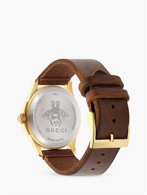 Gucci Ya126451 Womens G Timeless Bee Leather Strap Watch Brownmulti