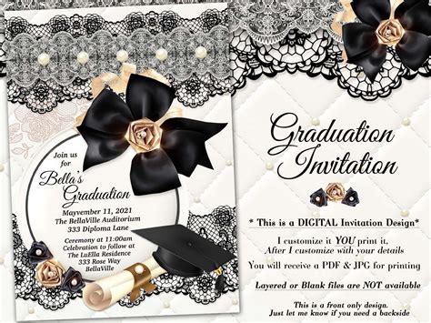 elegant graduation invitations grad invites graduation ceremony black white gold pearl