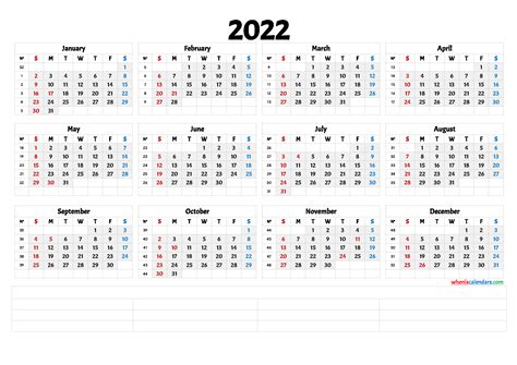 2022 Calendar With Week Numbers Landscape Pdf Image