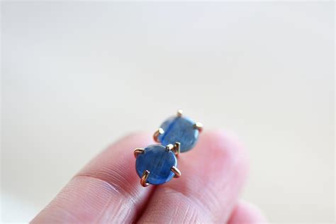 Kyanite Studs 14k Gold Filled Blue Gemstone Studs Minimalist Etsy