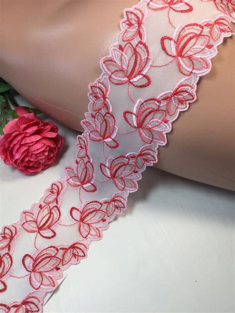 Embroidered Narrow Stretch Lace Trim By The Yard Etsy