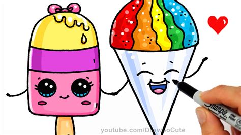 Summer Treats How To Draw A Popsicle And Snow Cone Easy Cute