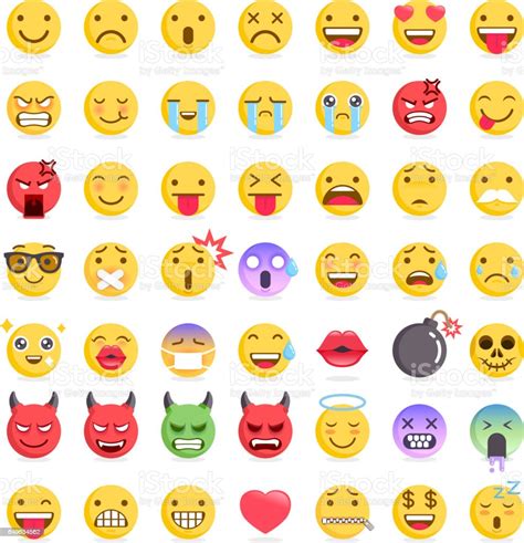 Emoji Emoticons Symbolen Pictogrammen Instellen Stockvectorkunst En