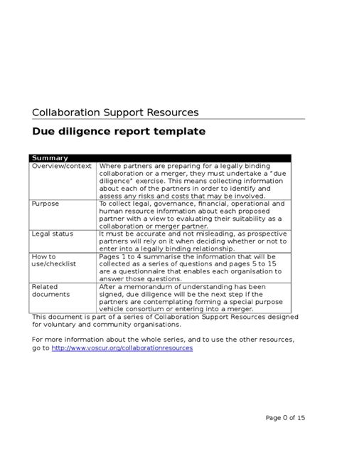 Due Diligence Report Template Pdf Charitable Organization Due