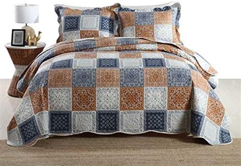 Qucover King Size Bedspreads Reversible Blue Quilted Bedspread Set