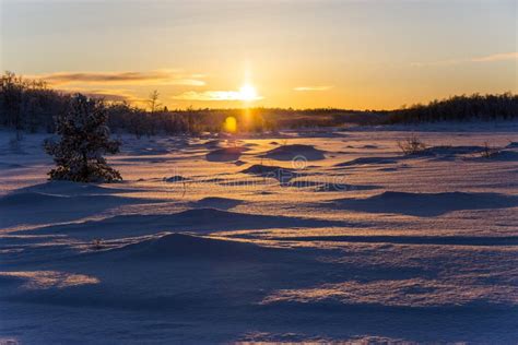 Winter Sunset In Nuorgam Lapland Finland Stock Image Image Of Cold