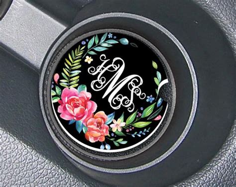 Classy Black Floral Monogrammed Car Coasters Cup Holder Coasters Design