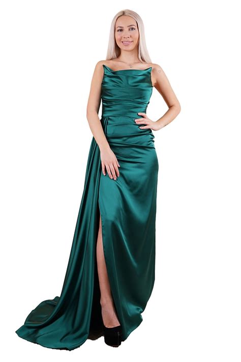 Emerald Slit Satin Evening Dress Dresses You